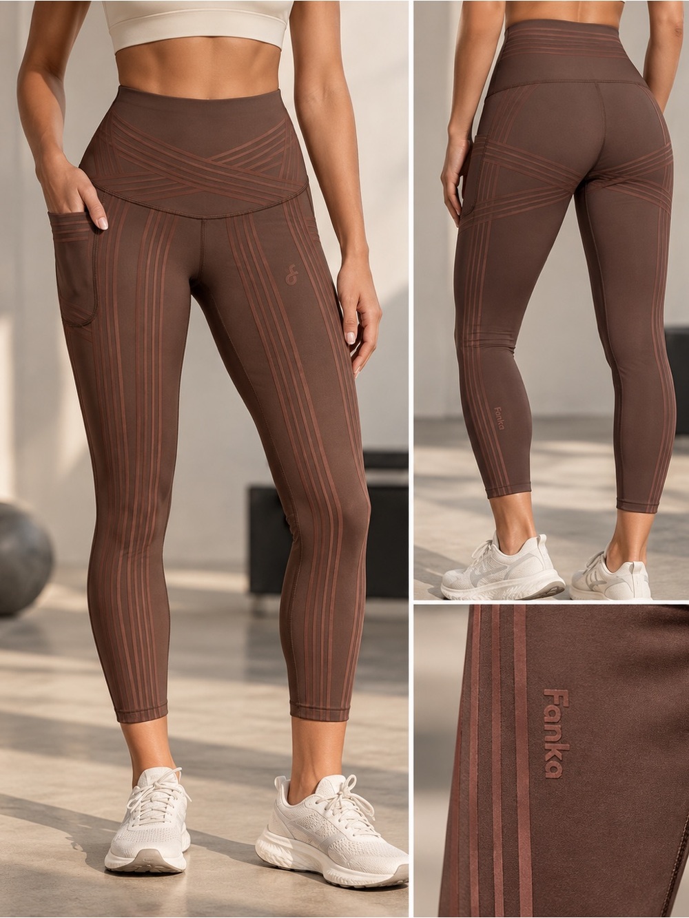 Fanka Body Sculpt 7/8 Leggings Clove Brown High Rise Pockets S Estimated